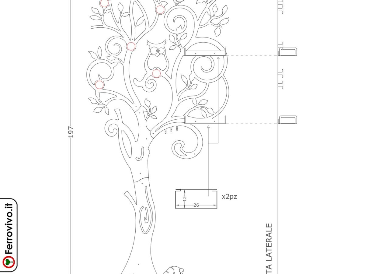 Appendiabiti albero con mensole, FERROVIVO