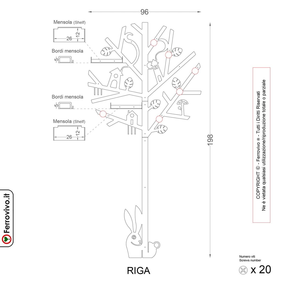 Specchio da parete Riga, FERROVIVO